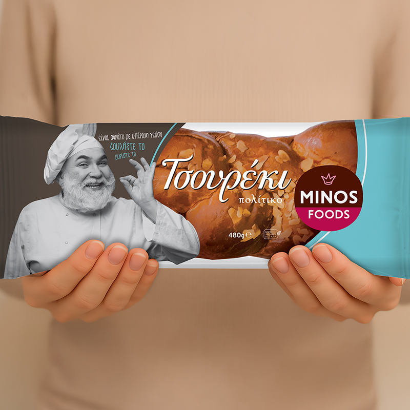 Heritage-inspired Tsoureki packaging design for Minos Foods by ABC Design Communication